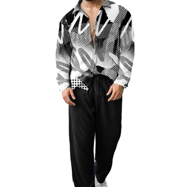 Men's Long-sleeved Lapel Printed Shirt Loose Sportswear Suits 51511444YY