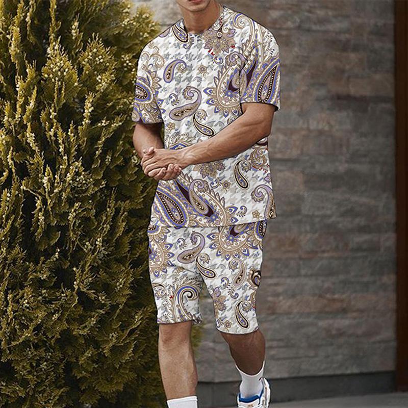 Men's Printed Short Sleeve Shorts Set 59279937YM