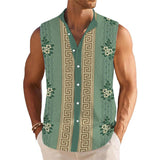 Men's Retro Floral Lapel Beach Sleeveless Shirt 97451517YY