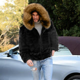 Men's Faux Fur Faux Fur Hooded Jacket 64440738YM