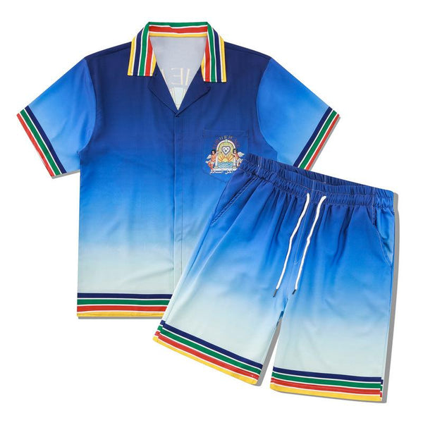 Men's 2 Pice Retro Printed Hawaii Short Sleeve Shirt and Shorts Sets 70024441YY
