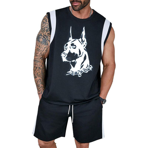 Men's Fashionable Dog Head Print Vest Set 64113779YM