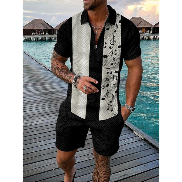 Men's Printed Short Sleeve POLO Suit 29728590YM