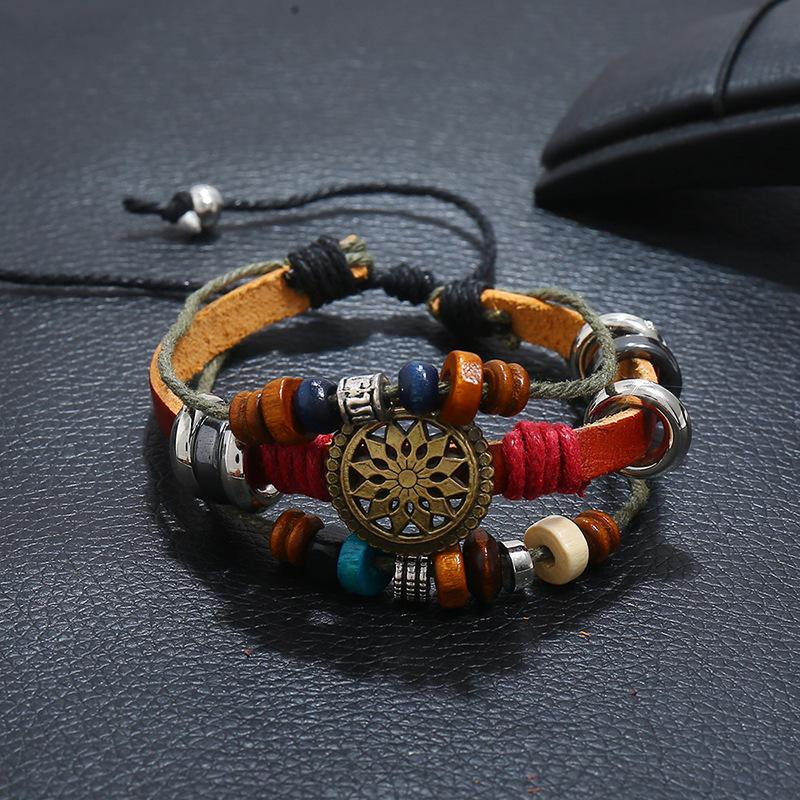 Men's Vintage Beaded Leather Bracelet 71768430YM