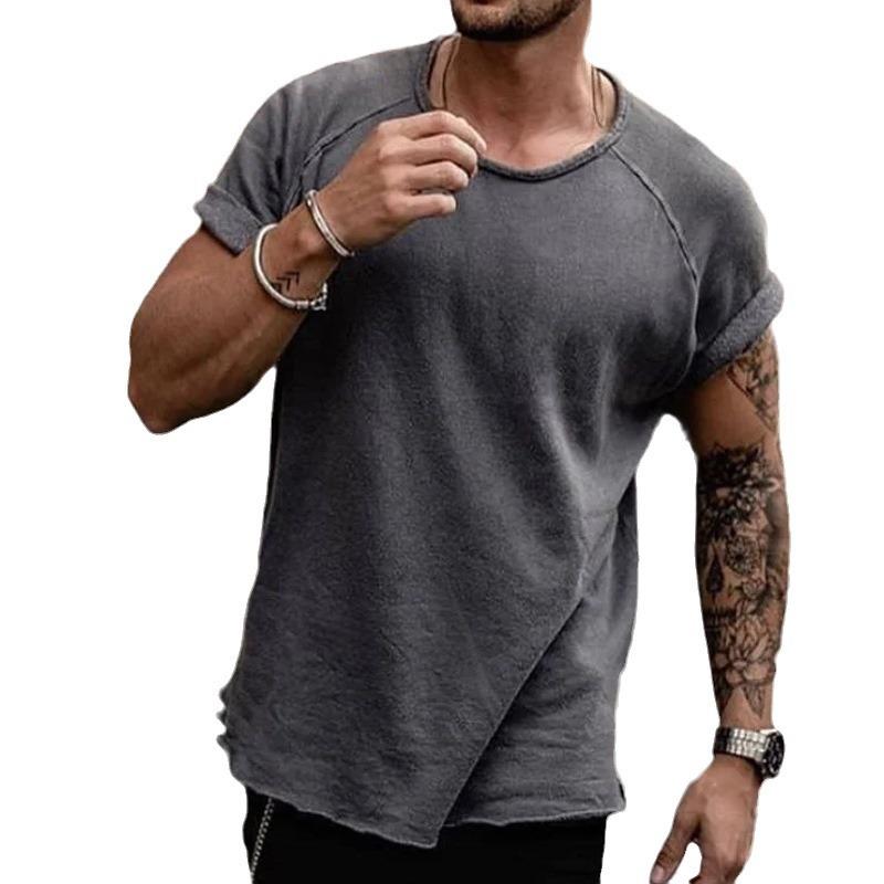 Men's Loose Distressed Solid Color Street Fashion Short-sleeved T-shirt 02289486L