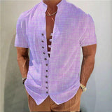 Men's Stand Collar Solid Color Short Sleeve Shirt 83267155YY