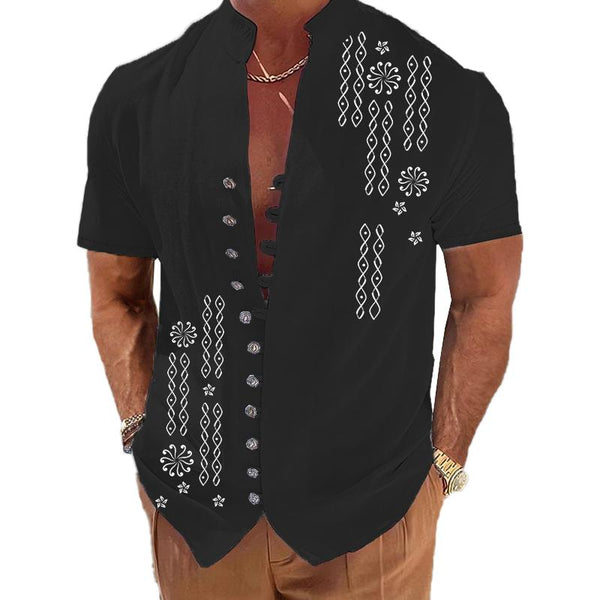Men's Multi Button Stand Collar Short Sleeve Shirt 18189736YY