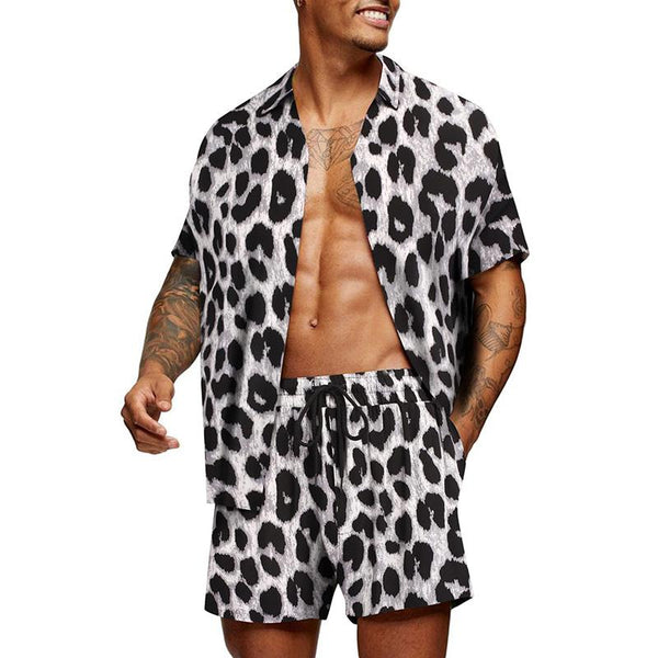 Men's Hawaiian Leopard Print Shirt Set 52589322YM