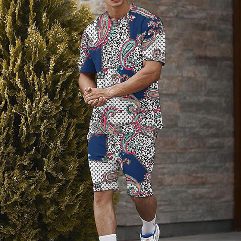 Men's Printed Short Sleeve Shorts Set 59279937YM