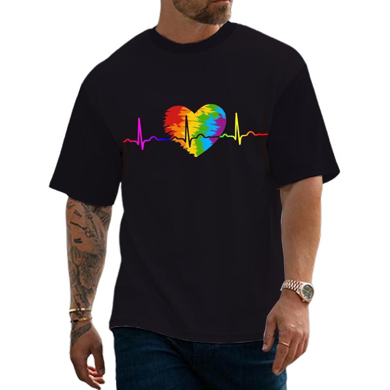 Unisex Rainbow Heart Print Casual T-shirt 21858146YY