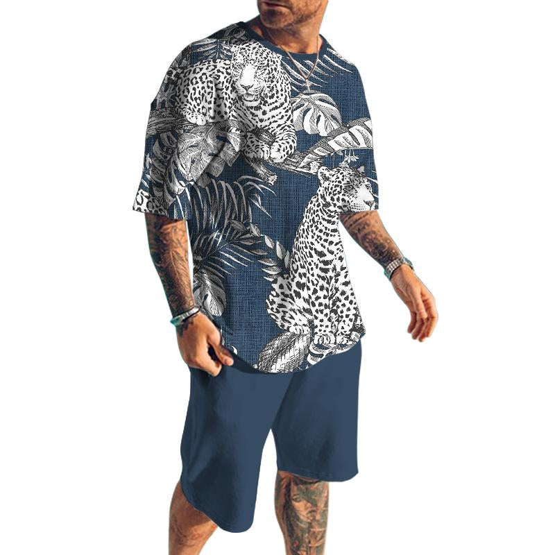 Men's Leopard Printed Shorts Short-Sleeved T-Shirt Casual Sets 63059178YY