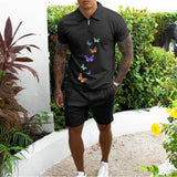 Men's Casual Sports Set Loose Shorts Lapel T-Shirt Set 86719315L