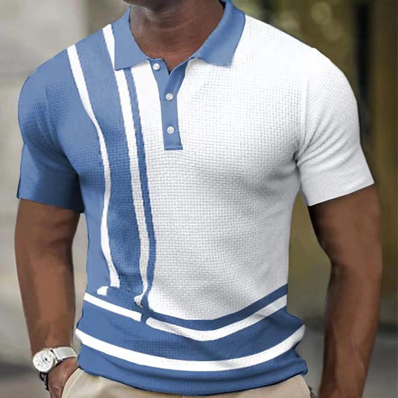 Men's Waffle Color Block Short Sleeve Polo Shirt 99935799YM