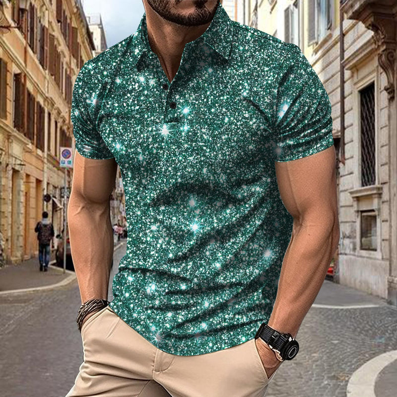 Men's Shine Printed Short Sleeve Button Polo Shirt 90794169YY