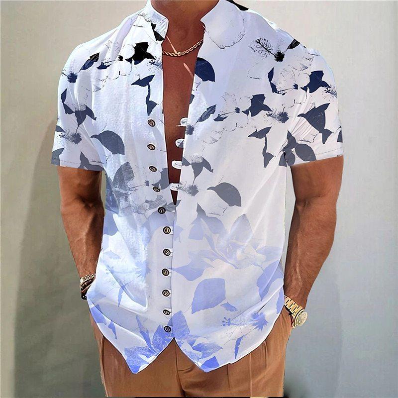 Men's Stand Collar Floral Printed Short Sleeve Shirt 08208338YY