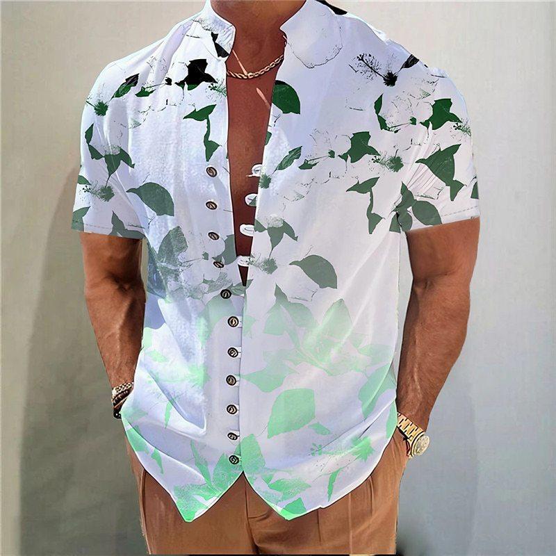 Men's Stand Collar Floral Printed Short Sleeve Shirt 08208338YY