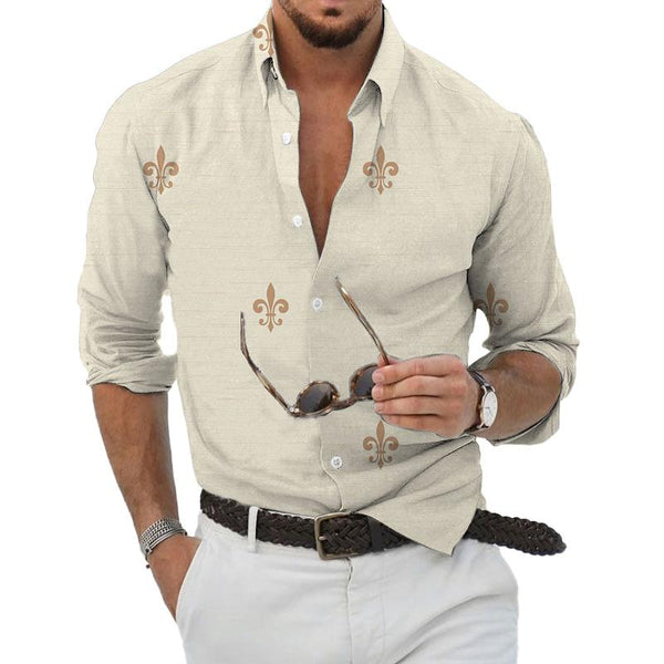 Men's Lapel Printed Long Sleeve Shirt 78031556YM