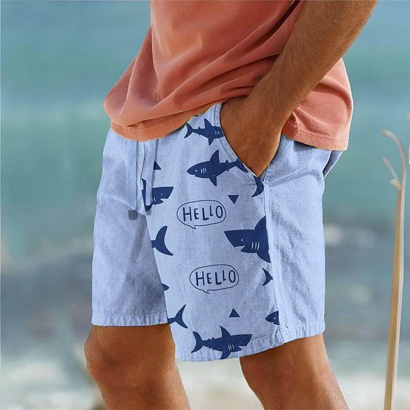 Mens Drawstring Elastic Waist Shark 3D Printed Breathable Beach Shorts 57680717YY