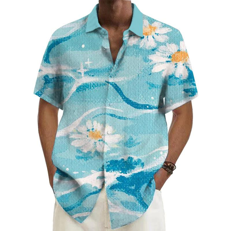 Men's Summer Daisy Printed Short-Sleeved Shirt 15898322YY