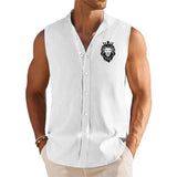 Men's Breathable Linen Lapel Sleeveless Shirt 89055534YM