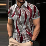 Men's Retro Geometric Printed Zipper Polo Shirt 07621588YY