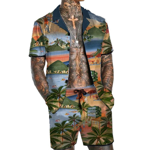 Men's Hawaiian Short Sleeve Shirt Shorts Set 39814170YM