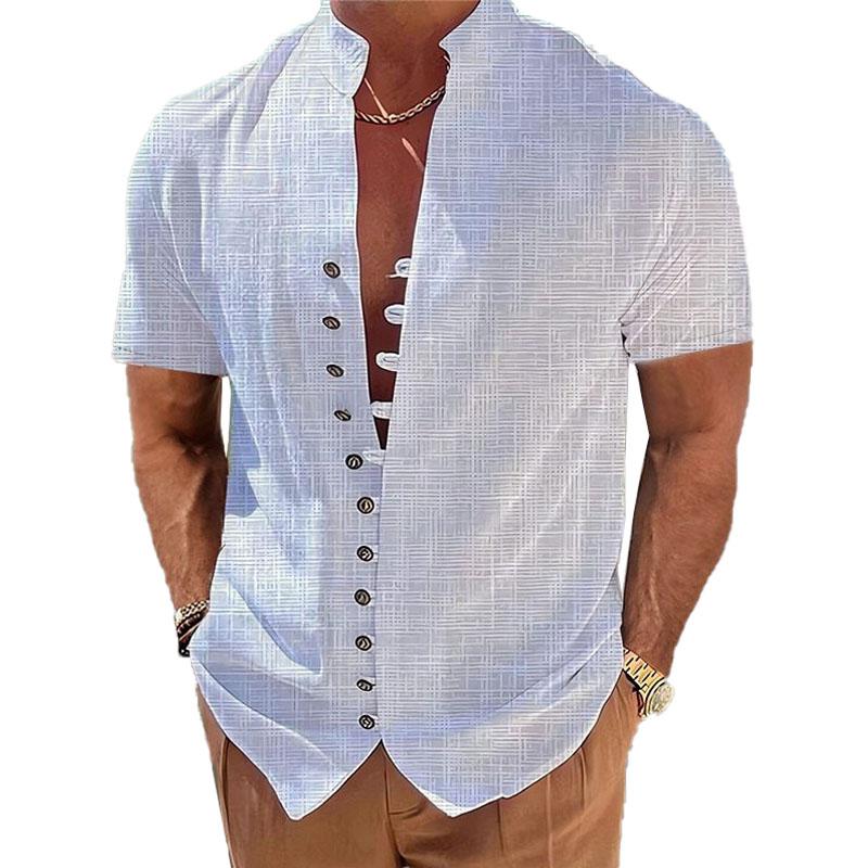 Men's Stand Collar Solid Color Short Sleeve Shirt 83267155YY