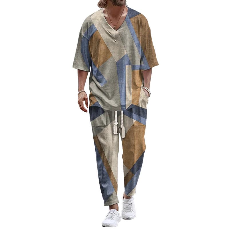 Men's Art Casual Printed Short Sleeve Suit 77146208YM