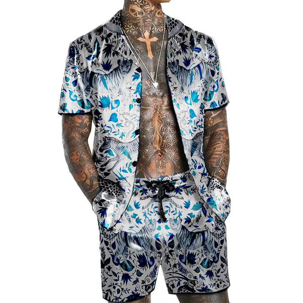 MEN'S PRINTED SHORT SLEEVE SHIRT SHORTS SET 24612642YM