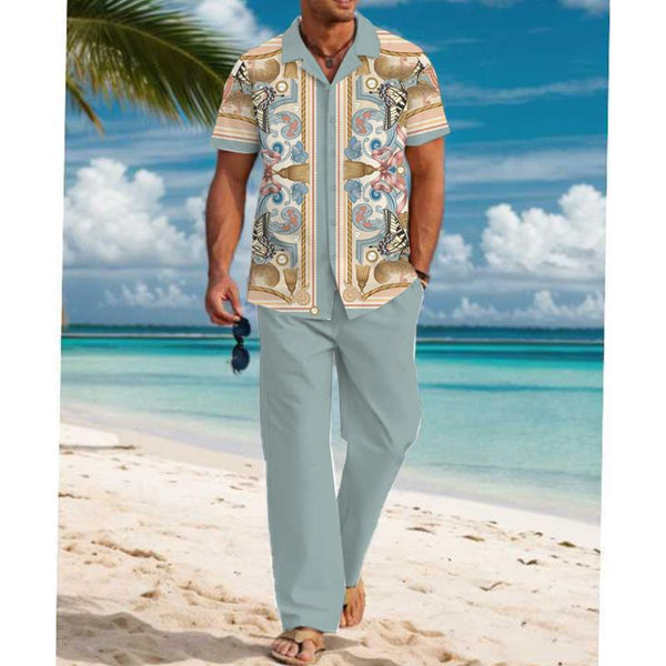 MEN'S CASUAL PRINTED SHORT SLEEVE SHIRT SET 70828216YM