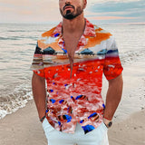 Men's Cuban Collar Short-sleeved Hawaiian Shirt 02036584YY