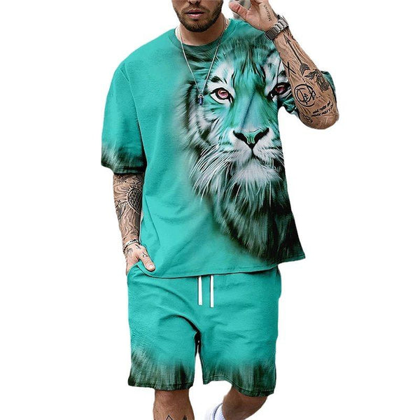 Men's Tiger 3D Printed Leisure T-shirt Shorts Set 89692540YY