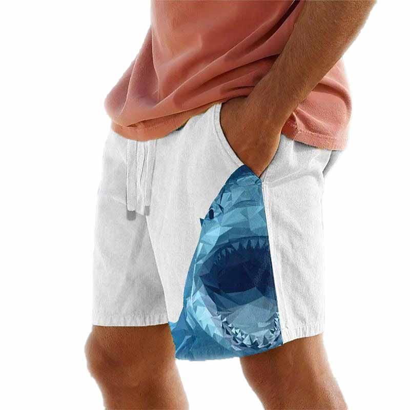 Mens Drawstring Elastic Waist Shark 3D Printed Breathable Beach Shorts 44576868YY