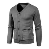 Men's Solid Color V Neck Cardigan Knitted Sweater 73086003YM