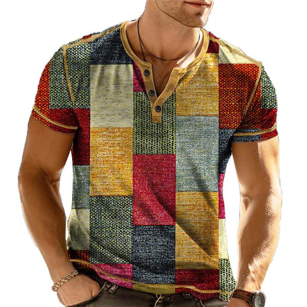 Men's 3d Printed Loose Short Sleeve Henry Collar T-Shirt 28629243YY