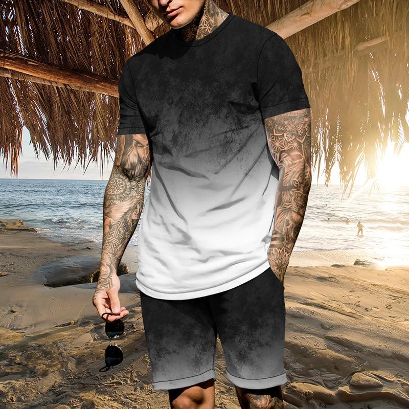 Men's Printed Beach Short Sleeve Shorts Set 22212378L