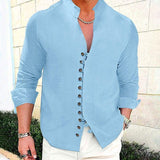 Men's Multi Button Stand Collar Long Sleeve Shirt 86659974L