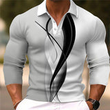 Men's Fashion 3D Printed Long Sleeve Polo Shirt 14367825YY