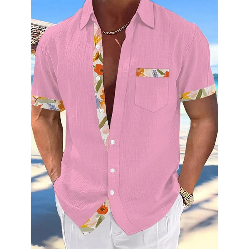 Men's Casual Hawaiian Lace Lapel Short Sleeve Shirt 27183553YM