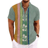 Men's Henley Collar Printed Short Sleeve Shirt 61185292YY