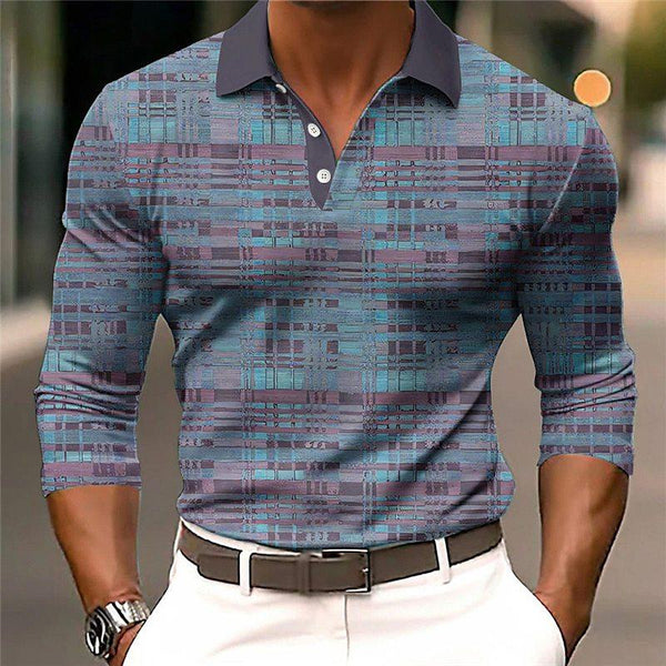Men's 3D Geometric Lattice Printed Polo Shirt 59955083YY