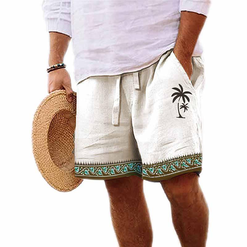 Mens Drawstring Elastic Waist Palm 3D Printed Breathable Beach Shorts 09007230YY