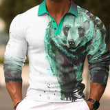 Men's Fashion Bear 3d Printed Long Sleeve Polo Shirt 73323834YY