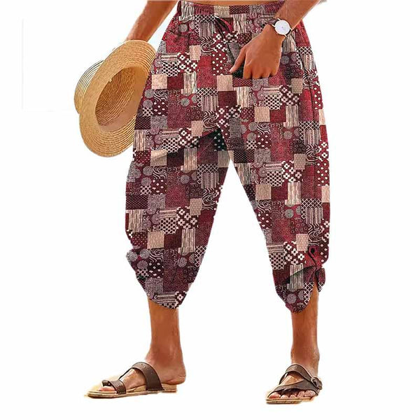 Men's Linen Printed Beach Cropped Trousers 82556756YY