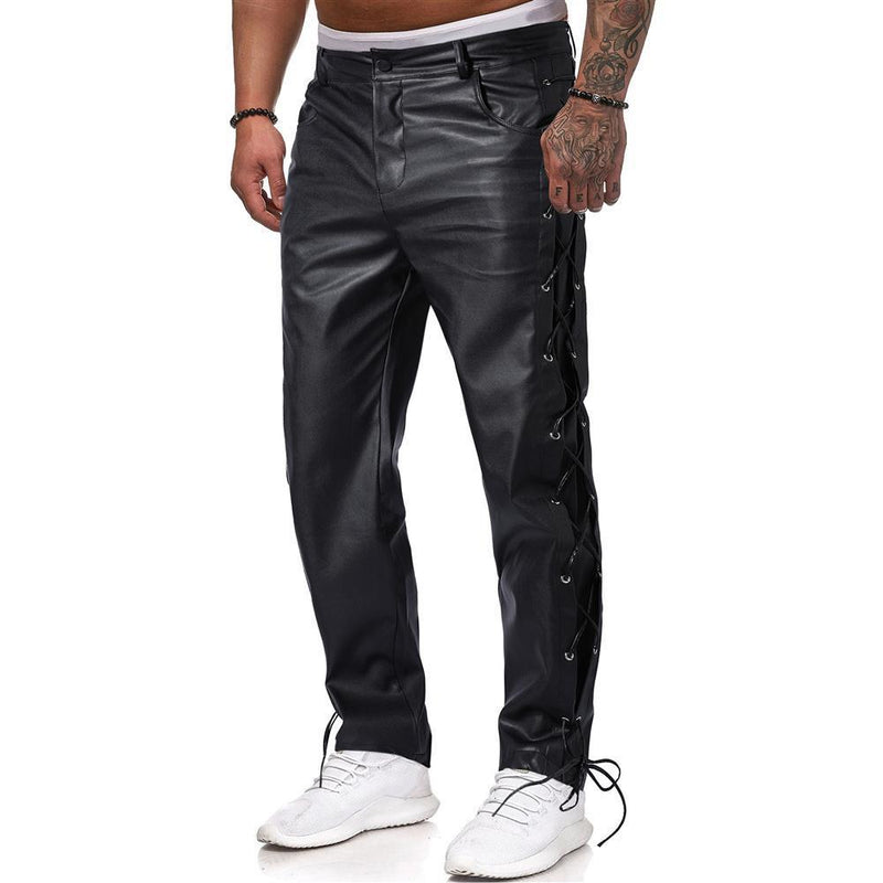 Men's Solid Color Lace-up PU Leather Pants 63114106YY