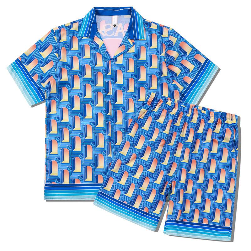 Men's 2 Pice Retro Printed Hawaii Short Sleeve Shirt and Shorts Sets 65692847YY