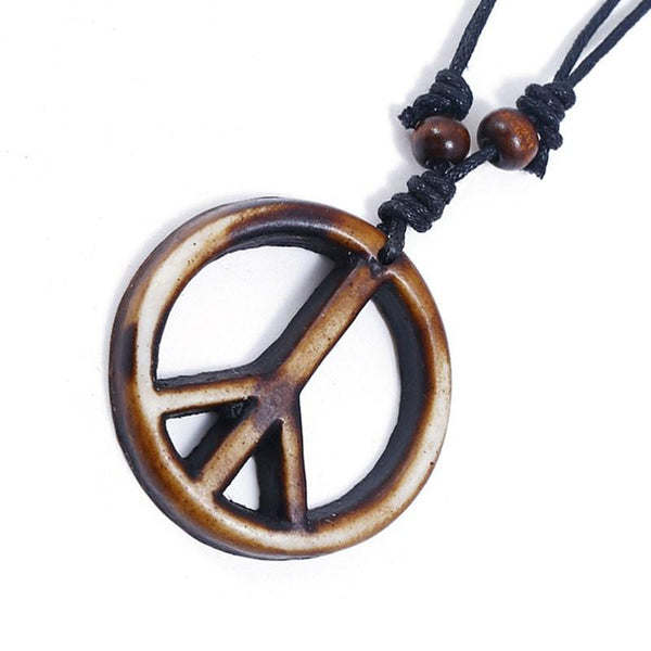 Vintage Handwoven Resin Peace Sign Necklace 85794622L