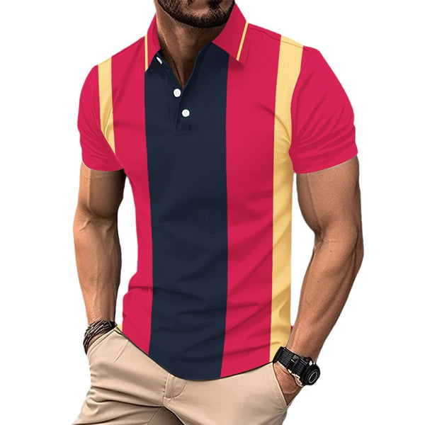 Men's Casual and Business Color Patchwork Zipper Polo Shirt 14264326YY