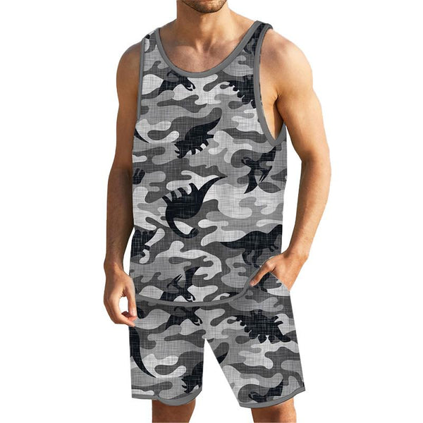 Men's Camouflage Printed Tank Hawaiian Beach Shorts Sets 38424236YY