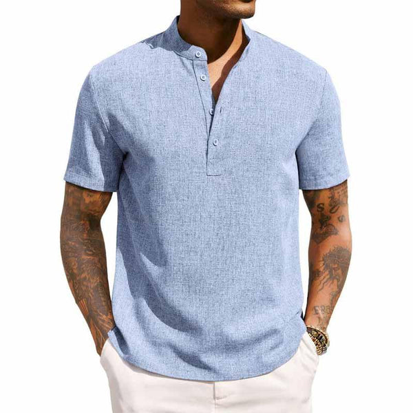 Men's Linen Henley Short Sleeve Beach Shirt 16683647YY